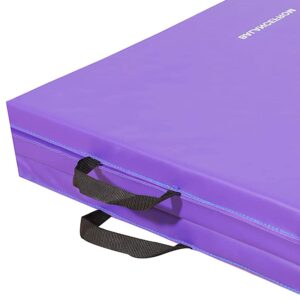 Signature Fitness Three Fold Folding Exercise Mat with Carrying Handles for MMA, Gymnastics and Home Gym Protective Flooring, 1.5-Inch Thick, Purple