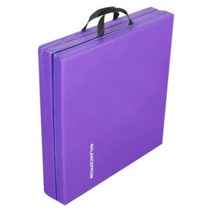 Signature Fitness Three Fold Folding Exercise Mat with Carrying Handles for MMA, Gymnastics and Home Gym Protective Flooring, 1.5-Inch Thick, Purple