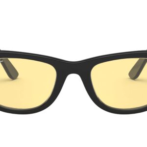 Ray-Ban RB2140F Original Wayfarer Low Bridge Fit Square Sunglasses, Black/Yellow, 52 mm