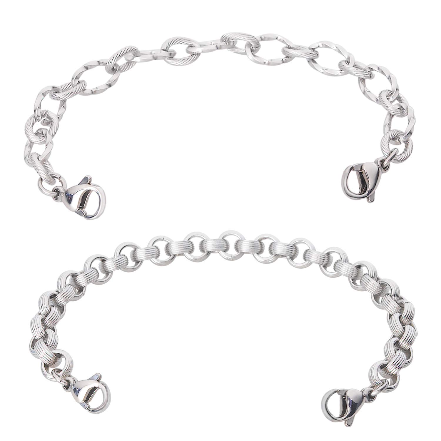 Divoti Ridged & Ridged Rolo Stainless Steel Interchangeable Medical Alert Replacement Bracelet for Women -6.5"