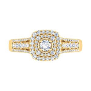 1/2 Carat Cushion Shape Halo Diamond Engagement Ring in 10K Yellow Gold (Ring Size 6)