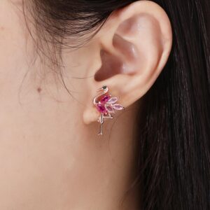 Pink Flamingo Bird Shape Stud Earrings for Women by Ginger Lyne Rose Over Sterling Silver Pink Cubic Zirconia Vacation Travel Jewelry