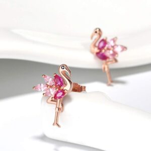 Pink Flamingo Bird Shape Stud Earrings for Women by Ginger Lyne Rose Over Sterling Silver Pink Cubic Zirconia Vacation Travel Jewelry