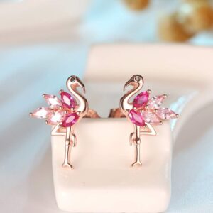 Pink Flamingo Bird Shape Stud Earrings for Women by Ginger Lyne Rose Over Sterling Silver Pink Cubic Zirconia Vacation Travel Jewelry