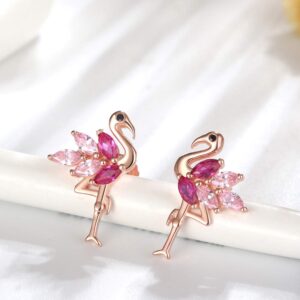 Pink Flamingo Bird Shape Stud Earrings for Women by Ginger Lyne Rose Over Sterling Silver Pink Cubic Zirconia Vacation Travel Jewelry