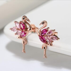 Pink Flamingo Bird Shape Stud Earrings for Women by Ginger Lyne Rose Over Sterling Silver Pink Cubic Zirconia Vacation Travel Jewelry