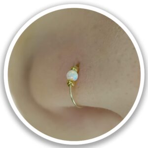 Thin 14k Gold Filled Tiny Nose Ring Hoop - 2 mm White Opal piercing Nose Hoop - 24 gauge very Thin Nose Hoop Tiny Piercings Nose Rings hoop - Opal nose rings