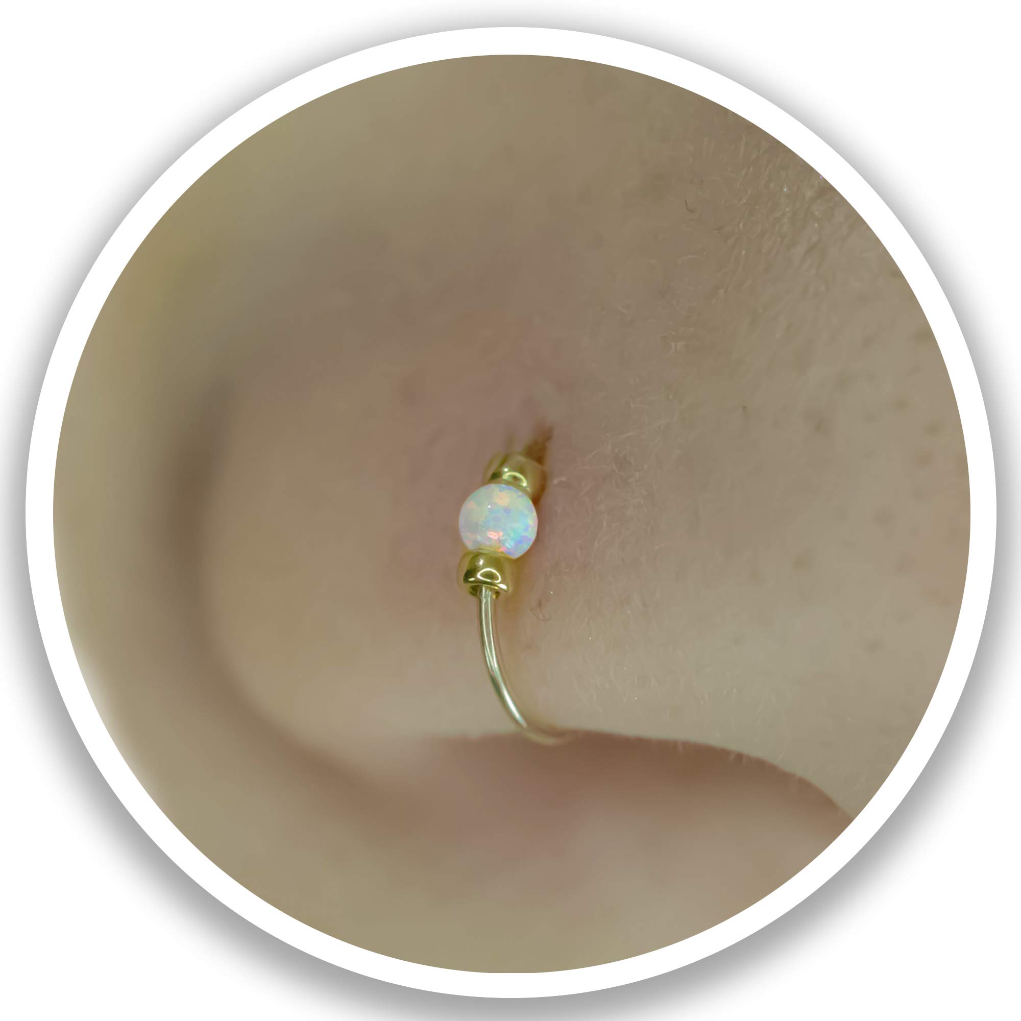 Thin 14k Gold Filled Tiny Nose Ring Hoop - 2 mm White Opal piercing Nose Hoop - 24 gauge very Thin Nose Hoop Tiny Piercings Nose Rings hoop - Opal nose rings