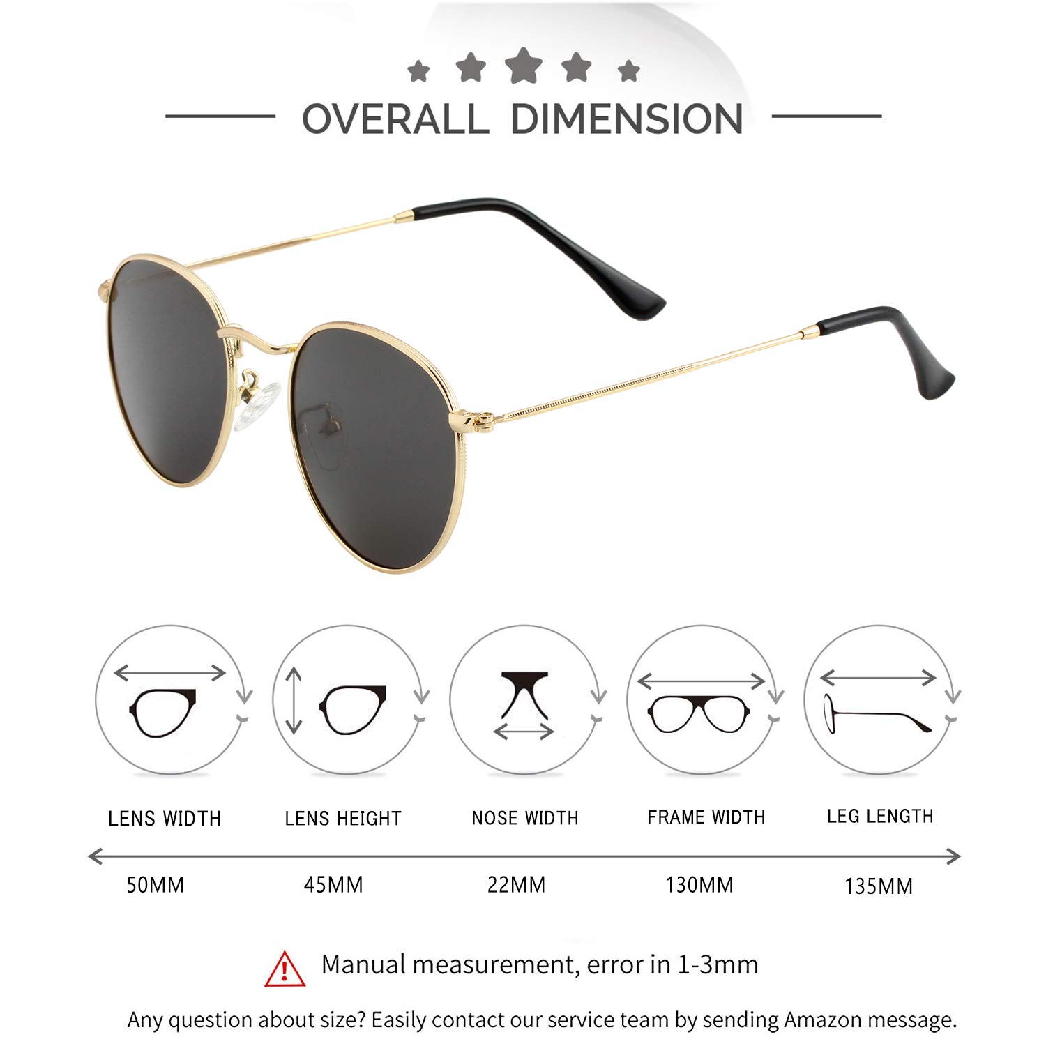 Kursan Small Round Metal Polarized Sunglasses for Men Women Mirrored Lens Classic Circle Sun Glasses (Gold Frame/Black Lens)