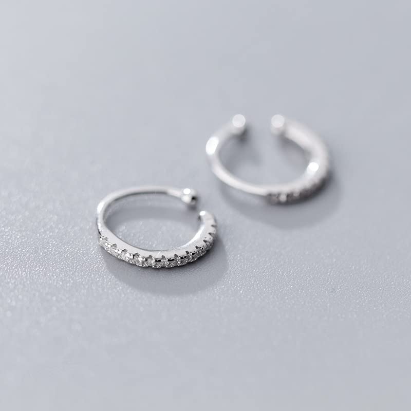 Fake Hoop Earrings CZ Cubic Zirconia Cartilage Earring 925 Sterling Silver Earrings Ear Cuff Huggie Dainty Minimal Conch Piercing Non Pierced Ear Pods Clip on Earrings for Women Silver