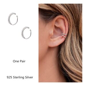 Fake Hoop Earrings CZ Cubic Zirconia Cartilage Earring 925 Sterling Silver Earrings Ear Cuff Huggie Dainty Minimal Conch Piercing Non Pierced Ear Pods Clip on Earrings for Women Silver