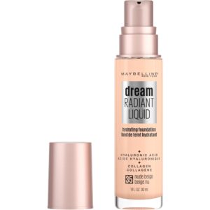 Maybelline Dream Radiant Liquid Medium Coverage Hydrating Makeup, Lightweight Liquid Foundation, Nude Beige, 1 Count