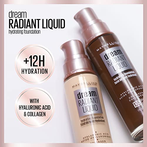 Maybelline Dream Radiant Liquid Medium Coverage Hydrating Makeup, Lightweight Liquid Foundation, Nude Beige, 1 Count