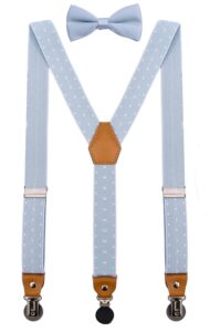 ceajoo little boys' suspenders and bow tie set adjustable with round metal clips 30" blue white polka dot