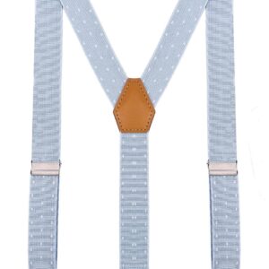 CEAJOO Little Boys' Suspenders and Bow Tie Set Adjustable with Round Metal Clips 30" Blue White Polka Dot