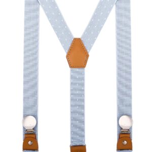 CEAJOO Little Boys' Suspenders and Bow Tie Set Adjustable with Round Metal Clips 30" Blue White Polka Dot