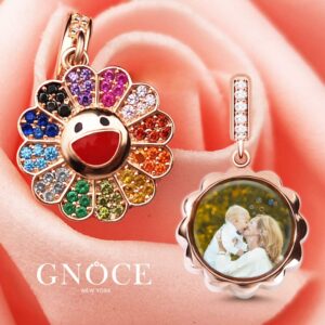 GNOCE Customised Sunflower Charms Pendant Christmas Charms Gifts Sterling Silver Personalized Photo Charm With Colorful Cubic Zirconia fit All Bracelets Necklaces