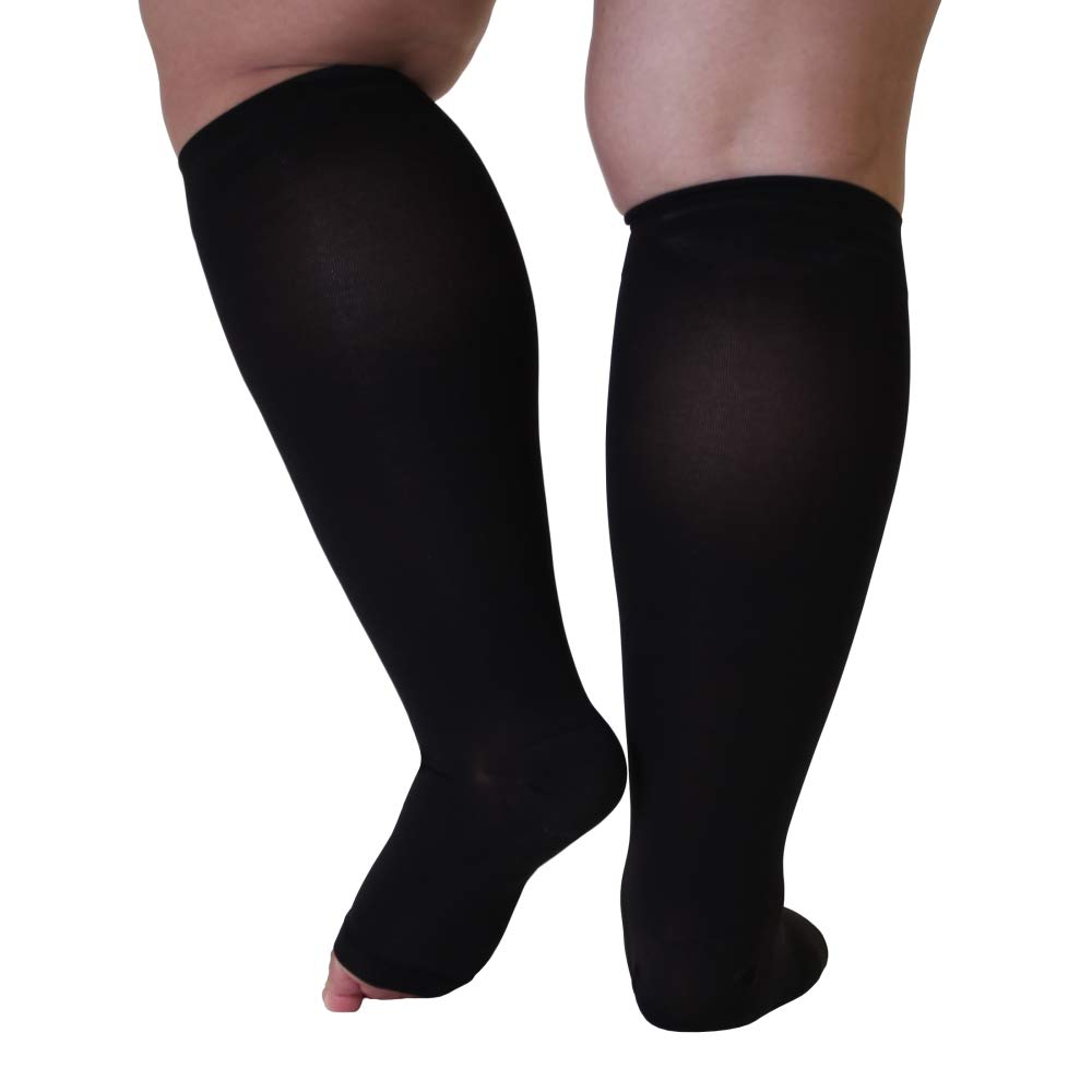 Mojo Compression Socks for Women and Men 20-30 mmHg - Extra Wide Calf Medical Compression Stockings Open Toe for Swelling, Lymphedema, Travel - Black, 6X-Large - AB211