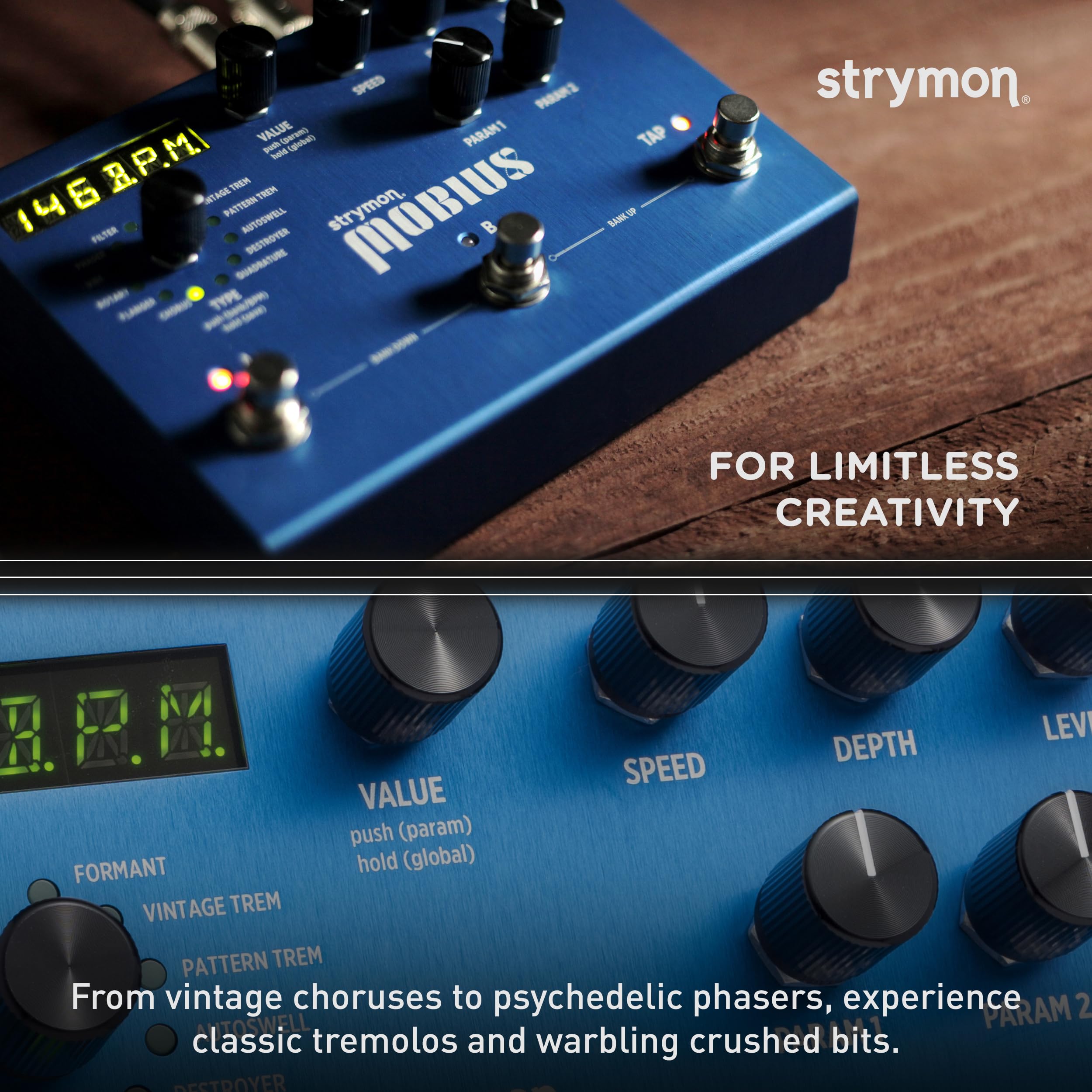 Strymon Mobius 12 Voice Modulation Guitar Effects Pedal, for Electric and Acoustic Guitar, Synths and Keyboards