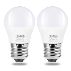 rimol refrigerator light bulb, 40w equivalent 120v a15 led fridge bulbs 5 watt daylight white 5000k e26 medium base, energy saving freezer ceiling home lighting, not-dim, waterproof, 2 pack