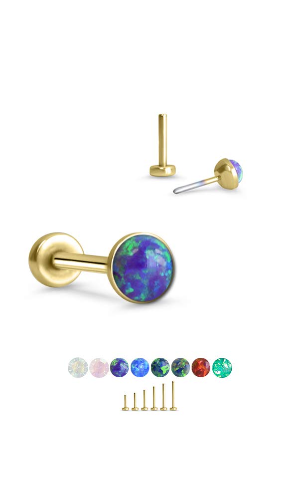 316 Stainless Steel Yellow Gold-Tone Threadless Push Pin Nose Ring Labret Monroe Stud 2.5mm Glued Black Faux Opal 16G