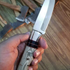 Whole Earth Supply Drop Point D2 Hunting Knife with White & Gray German Micarta Skinning Custom Knives with Leather Sheath