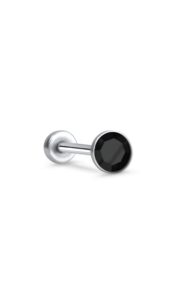 316 stainless steel threadless push pin nose ring labret monroe stud 2.5mm glued black cz 20g