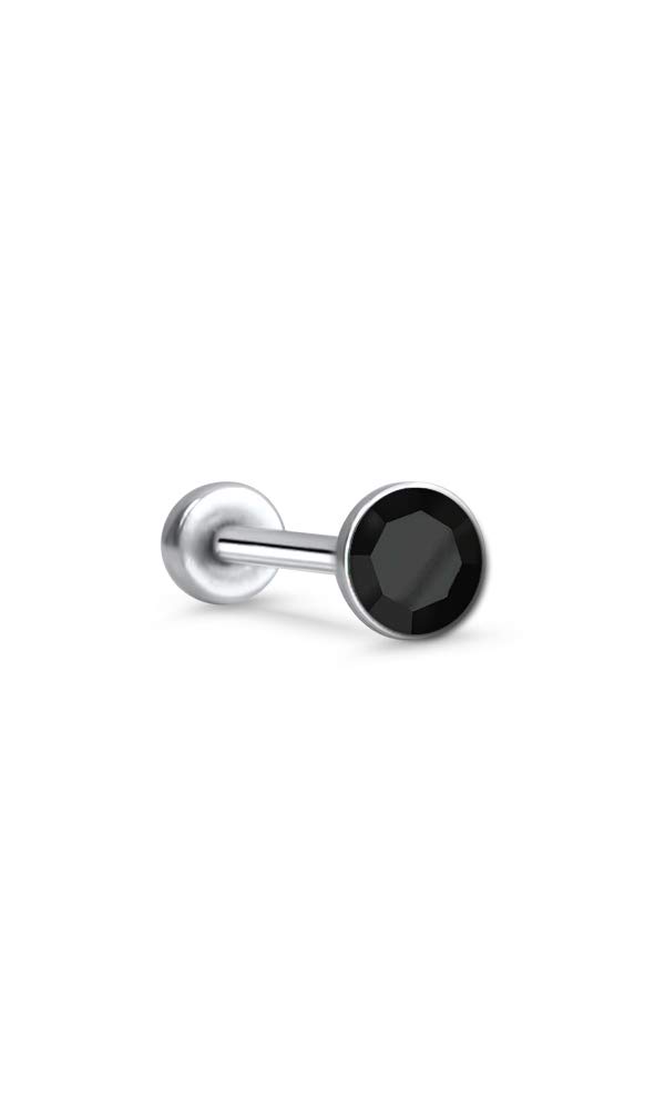 316 Stainless Steel Threadless Push Pin Nose Ring Labret Monroe Stud 2.5mm Glued Black CZ 20G