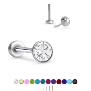 316 Stainless Steel Threadless Push Pin Nose Ring Labret Monroe Stud 2.5mm Glued Black CZ 20G