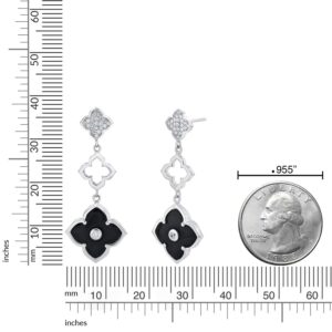 Black Onyx and Cubic Zirconia Three Flower Drop Dangle Earrings for Women I 925 Sterling Silver Earrings for Her I Push Back Earrings by Lavari Jewelers