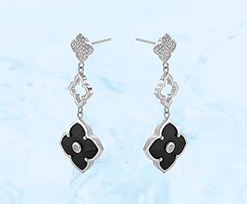 Black Onyx and Cubic Zirconia Three Flower Drop Dangle Earrings for Women I 925 Sterling Silver Earrings for Her I Push Back Earrings by Lavari Jewelers