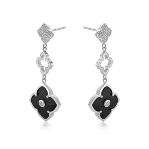 Black Onyx and Cubic Zirconia Three Flower Drop Dangle Earrings for Women I 925 Sterling Silver Earrings for Her I Push Back Earrings by Lavari Jewelers