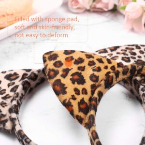 Lurrose 6pcs Plush Cheetah Leopard Grain Cat Ear Hairbands - Cosplay Hair Hoops and Headbands for Halloween, Festivals, Holidays