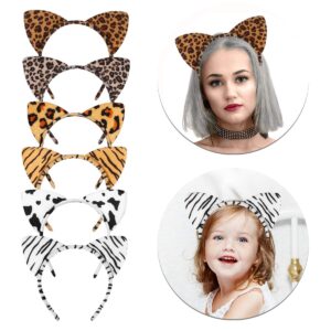 Lurrose 6pcs Plush Cheetah Leopard Grain Cat Ear Hairbands - Cosplay Hair Hoops and Headbands for Halloween, Festivals, Holidays