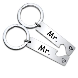 feelmem mr. and mr. gay couple keychain set his and his same sex gay wedding keyring gift gay marriage gifts (silver)