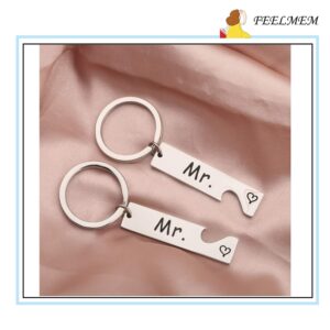 FEELMEM Mr. and Mr. Gay Couple Keychain Set His and His Same Sex Gay Wedding Keyring Gift Gay Marriage Gifts (silver)