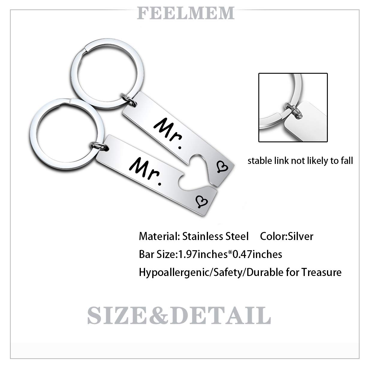 FEELMEM Mr. and Mr. Gay Couple Keychain Set His and His Same Sex Gay Wedding Keyring Gift Gay Marriage Gifts (silver)