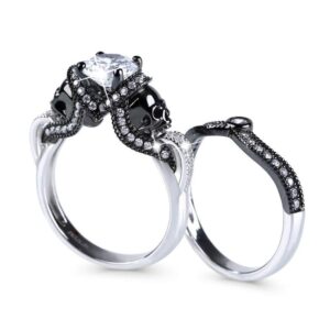 jeulia 3.68 carat twist skull rings for women sterling silver two tone twist band rings white diamond bridal ring set black plated engagement promise rings with jewelry gift box (6)