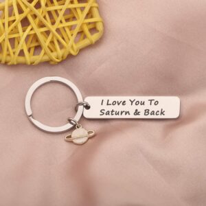 LQRI Long Distance Relationship Gift Anniversary Keychain I Love You to Saturn and Back Couple Keychain Anniversary Keepsake for Wife Huaband Girlfriend Boyfriend (sliver)