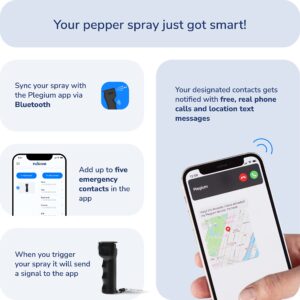 Plegium Smart Mini Pepper Spray - The Original Smart Spray, Pair w/Smartphone for Location Sharing, Texts & Phone Alerts to Emergency Contacts, Military Grade Spray, Compact Version No Strobe, Siren