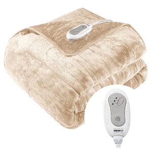 Degrees of Comfort Electric Throw Blanket Beige 50" x 60" | Lap Electric Blanket - Home, Couch | 3 Heat Settings W/ 2 Hour Auto Shut Off | Machine Washable