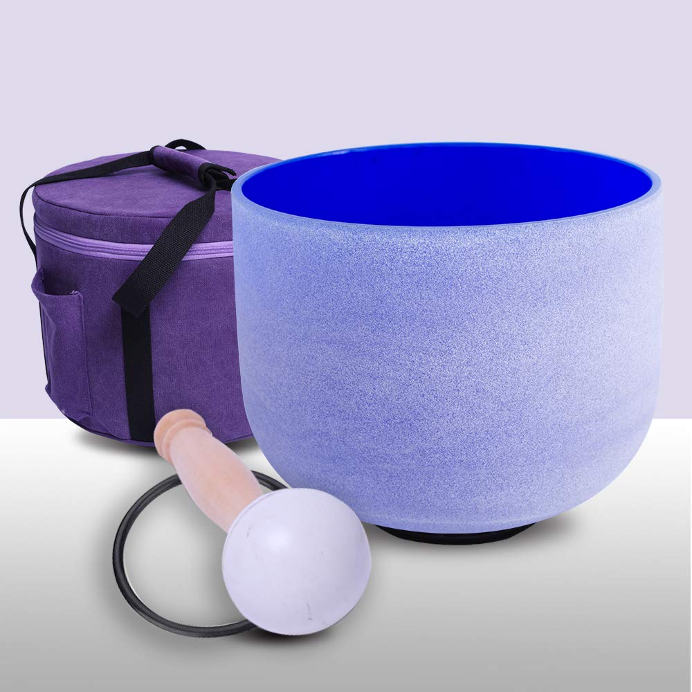 ENERGYSOUND 432Hz Perfect Pitch G Note Throat Chakra Blue Colored Frosted Quartz Crystal Singing Bowl 10 inch with Heavy Duty Case Bag mallet & o-ring included