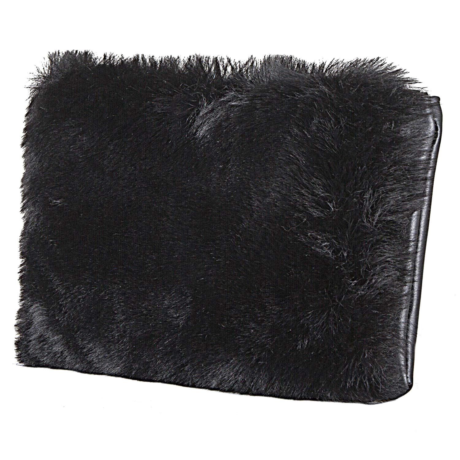 Luxe L 100% Faux Fur Clutch Handbag for Women Soft Modern Purse Wallet with 2-Zippered Compartments, Black