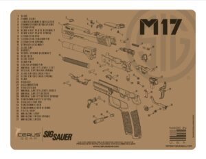 edog m17 gun cleaning mat - tan schematic (exploded view) diagram compatible with sig sauer m17 tan series pistol 3 mm padded pad protect firearm magazines bench surfaces gun oil solvent resistant