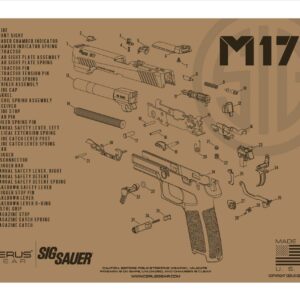 EDOG M17 Gun Cleaning Mat - Tan Schematic (Exploded View) Diagram Compatible with Sig Sauer M17 Tan Series Pistol 3 mm Padded Pad Protect Firearm Magazines Bench Surfaces Gun Oil Solvent Resistant