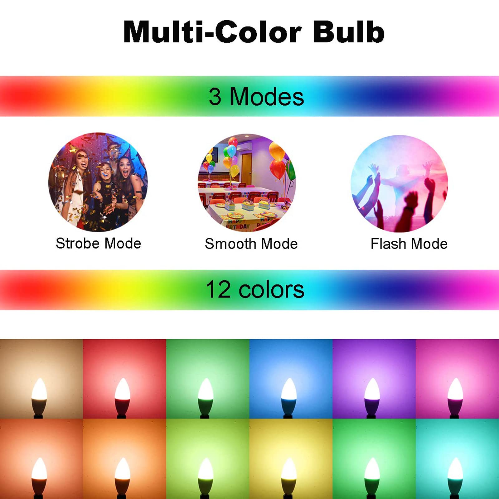 E12 LED Light Bulbs 5W,40W Equivalent, Small Base B11 Candelabra Light Bulbs, Set of 6 LED Color Changing Light Bulbs, Dimmable Color Candle Bulb with Remote Control RGB Cool White 5700K