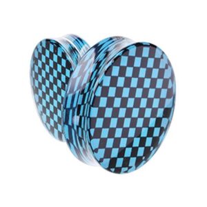 supersize classic checker inlay double flared ear gauge plug (1-5/8" (41mm), blue/black)