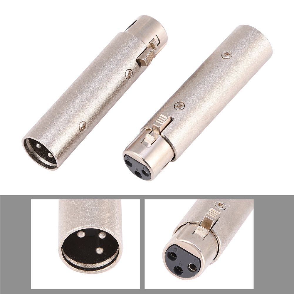 Zerone 2Pcs 3-Pin XLR Male to Female Socket Connector Audio Microphone Mic Extension Adapter Gender Changer Coupler