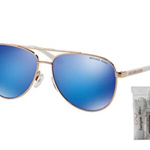 Michael Kors MK5007 HVAR Aviator 104525 59M Rose Gold White/Blue Mirror Sunglasses For Women + BUNDLE with Designer iWear Eyewear Kit