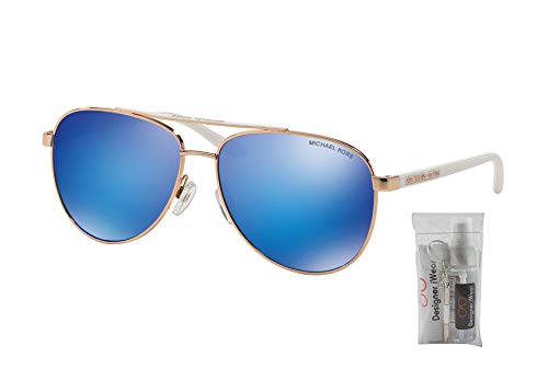 Michael Kors MK5007 HVAR Aviator 104525 59M Rose Gold White/Blue Mirror Sunglasses For Women + BUNDLE with Designer iWear Eyewear Kit